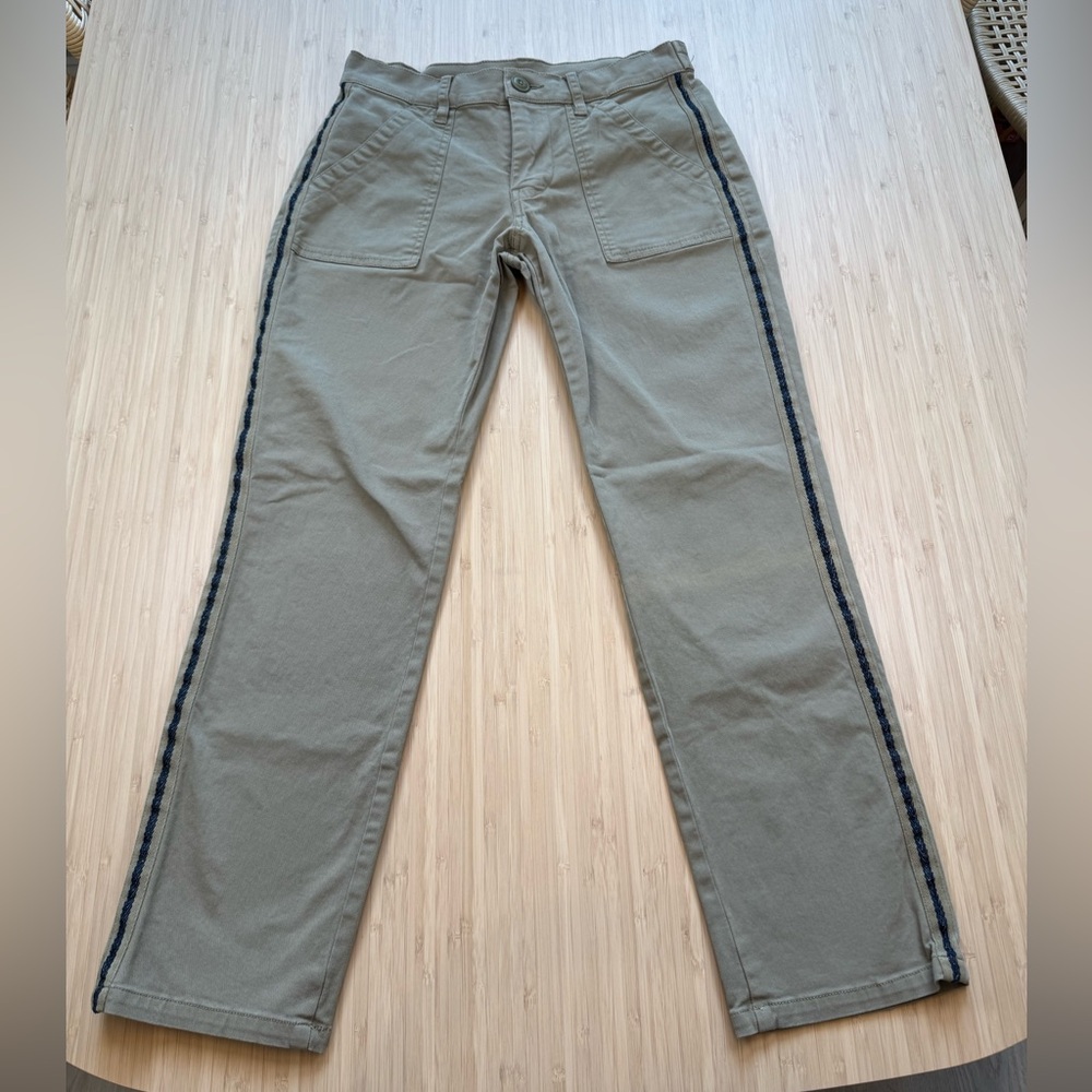 Lucky Brand Olive Green Women's Utility Boyfriend Pants with Side Navy Detail